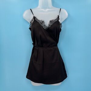 Babydoll Cami Size 4 Black Lace Trim Wrap Satin Whimsigoth Fairy Goth Feminine
